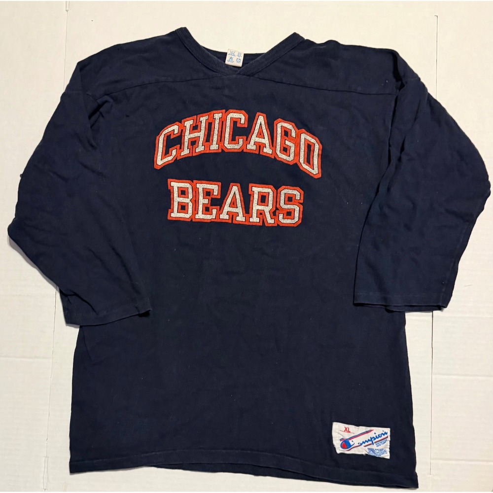 Vintage Champion Chicago Bears NFL Jersey Navy Blue 3/4 Sleeve XL Made in USA